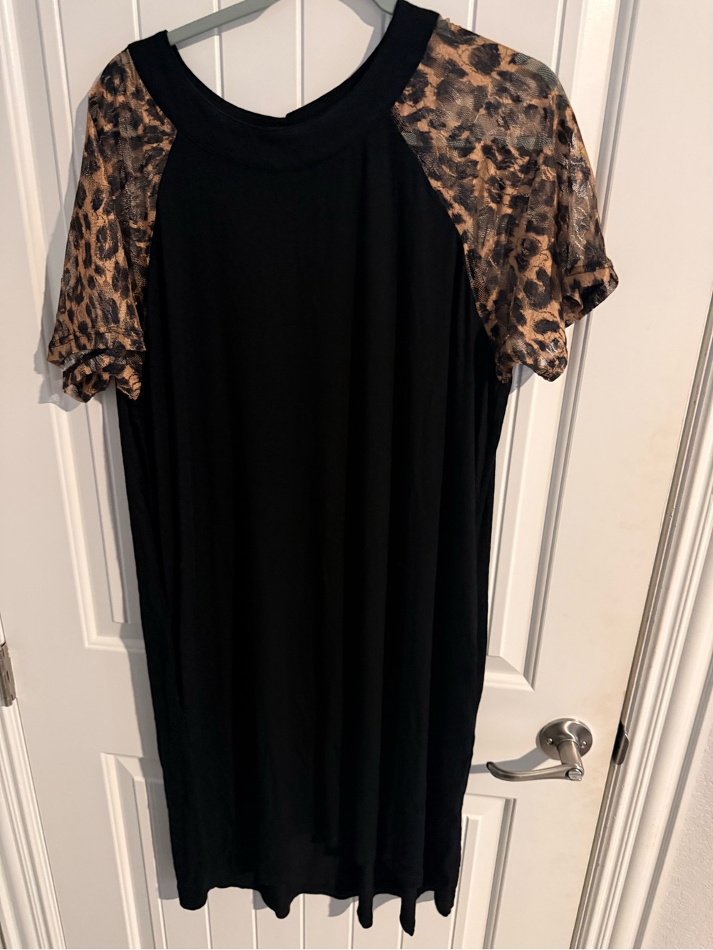 Crazy Train Black Dress with Leopard Mesh Sleeves 3XL NWT